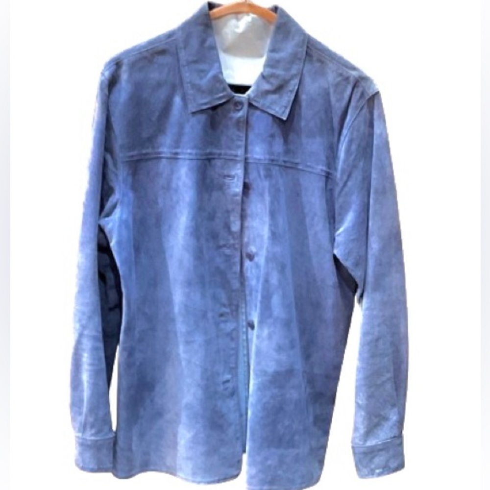 JPR OUTFIT, 100% leather suede, blue/grey, shirt or jacket sz S